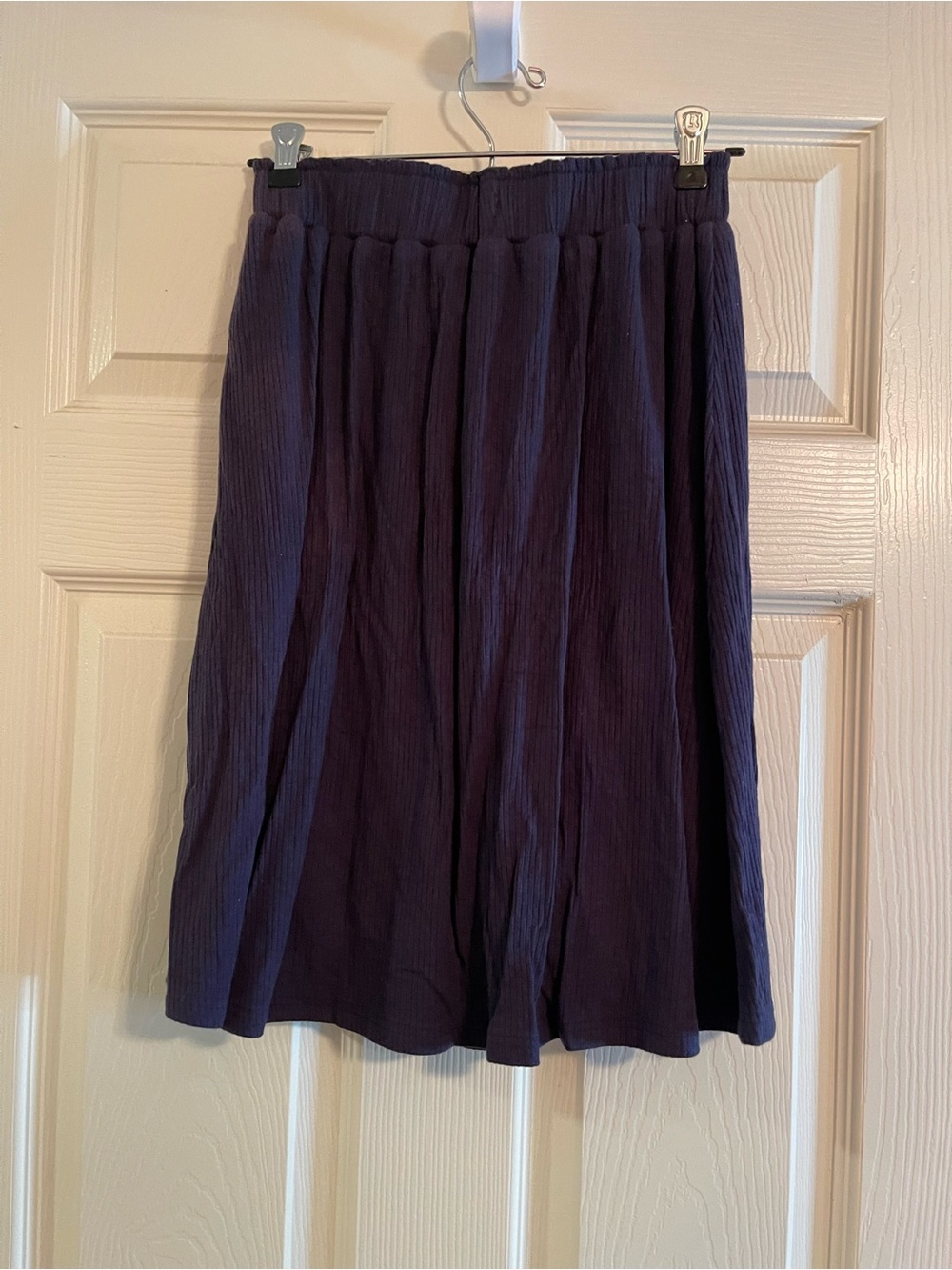 Girls' Navy Soft Knit Midi Skirt with Elastic Waistband and Attached Shorts